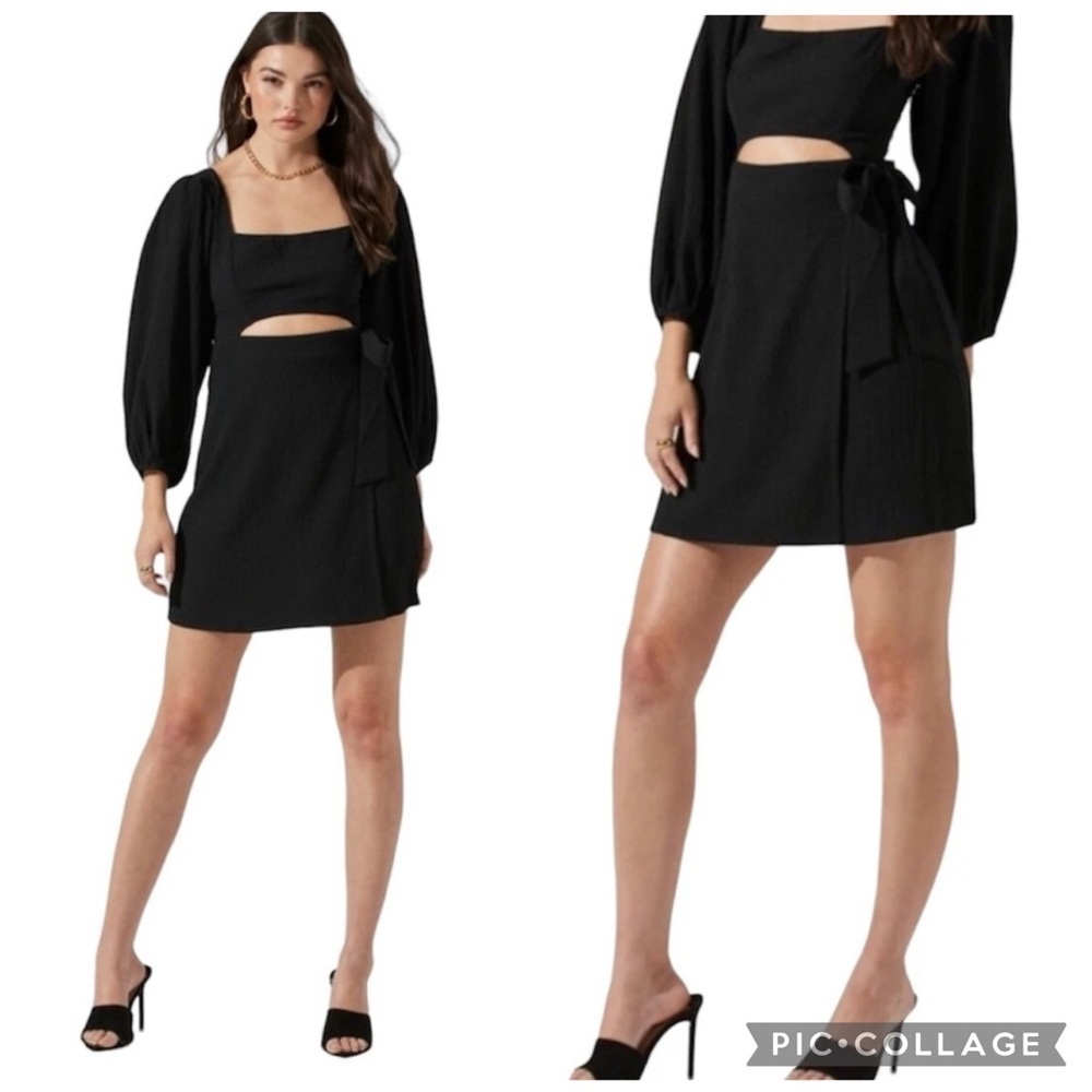 ASTR The Label Black Long Sleeve Cutout Mini Wrap Dress Sz XS